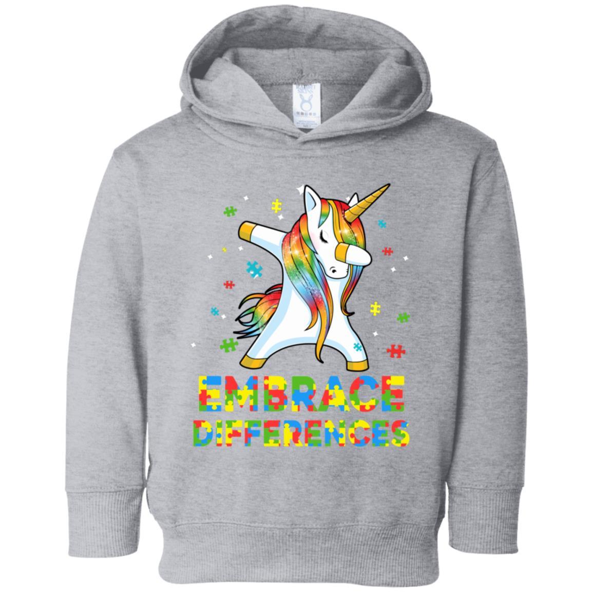 Dabbing Unicorn Autism Awareness Embrace Differences Youth-Youth Shirt-Toddler Fleece Hoodie-Heather Grey