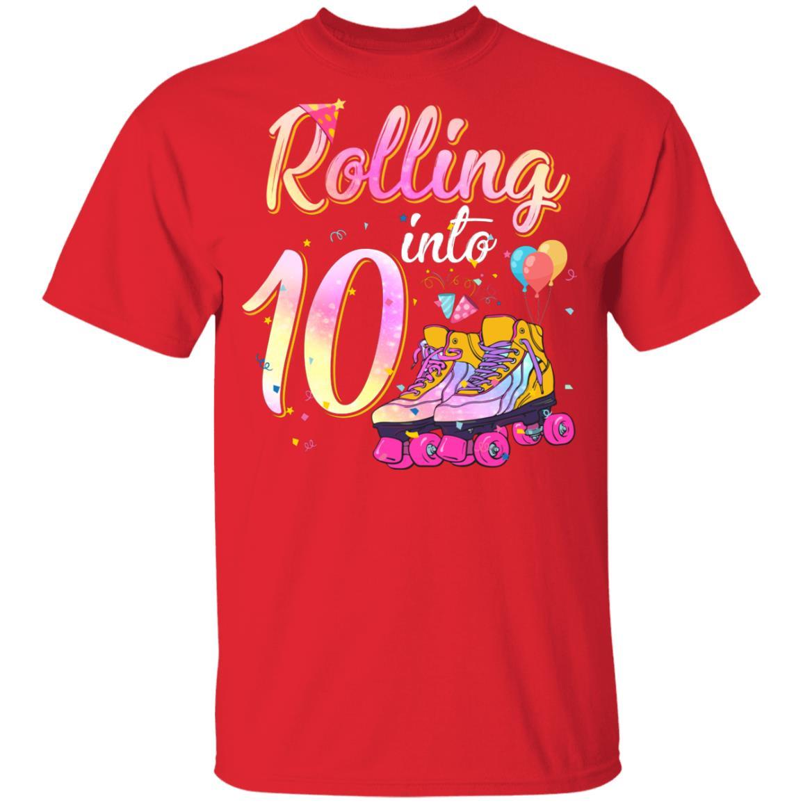 10 Years Old Birthday Girls Roller Skates 80's 10th Birthday Youth-Youth Shirt-Youth T-Shirt-Red