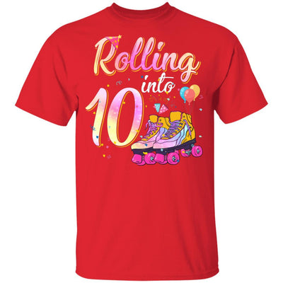 10 Years Old Birthday Girls Roller Skates 80's 10th Birthday Youth-Youth Shirt-Youth T-Shirt-Red
