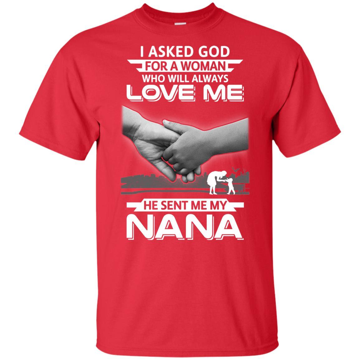 I Asked God For A Woman Who Always Love Me Nana Youth-Youth Shirt-Youth T-Shirt-Red