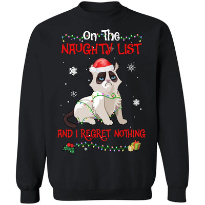 On The Naughty List I Regret Nothing Cat Christmas Gift-T-Shirt & Sweatshirt-Crewneck Sweatshirt-Black