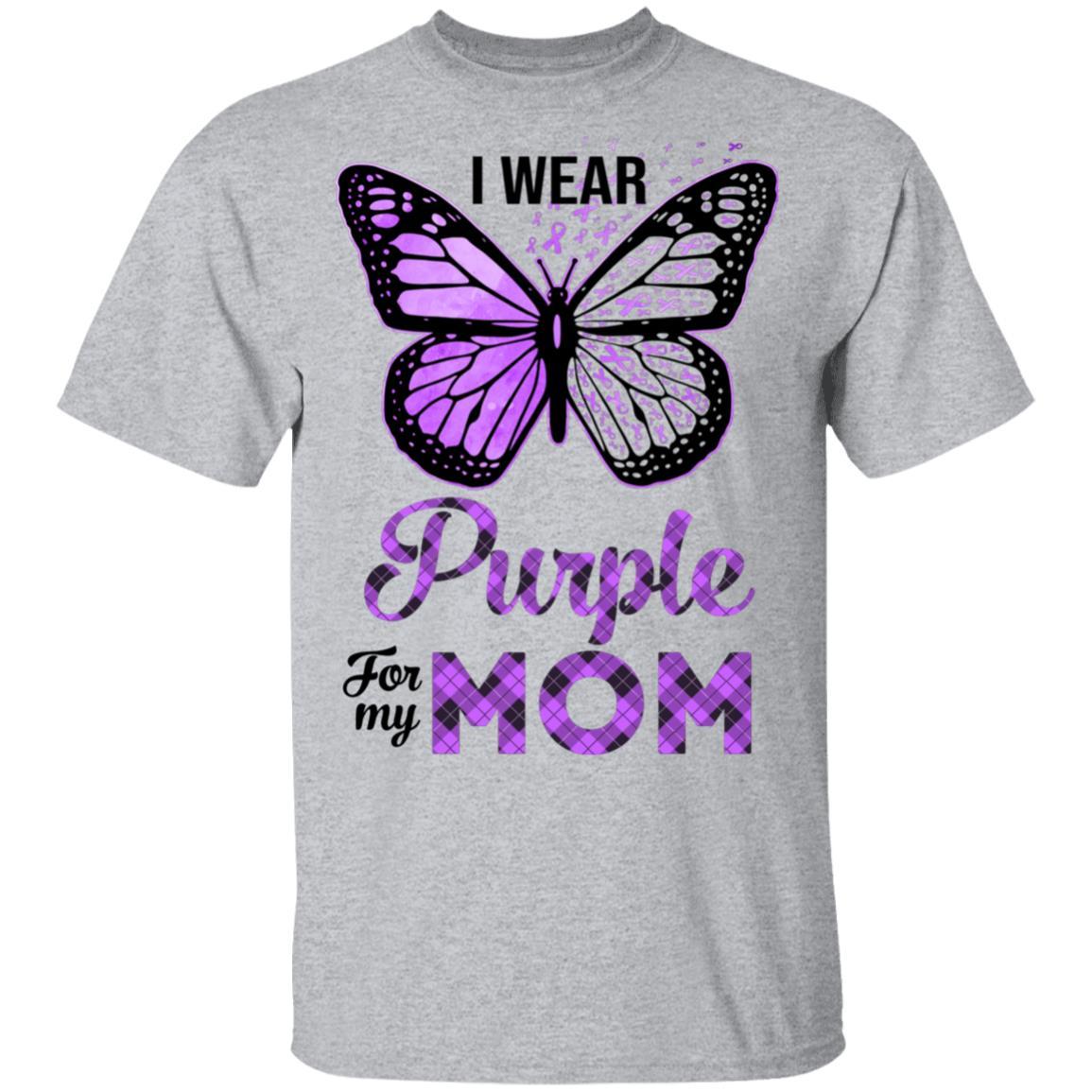 I Wear Purple For My Mom Butterfly Alzheimer's Awareness-T-Shirt & Hoodie-Classic T-Shirt-Sport Grey