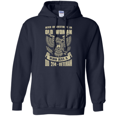 Never Underestimate An Old Woman Who Has A DD-214 Veteran-T-Shirt & Hoodie-Pullover Hoodie-Navy