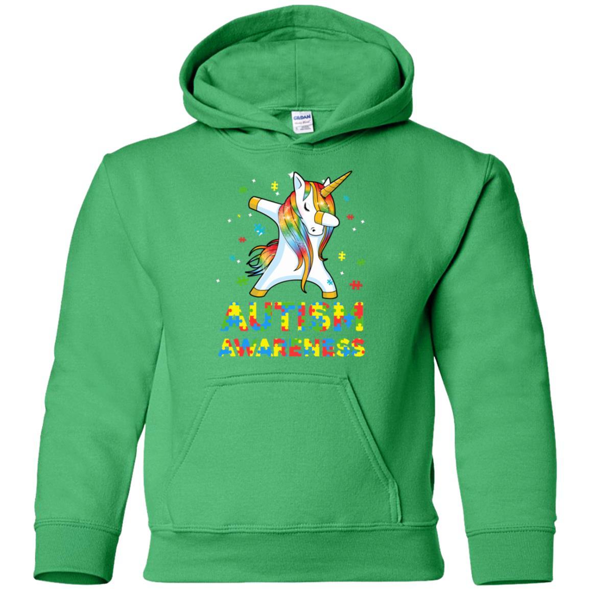Dabbing Unicorn Puzzle Autism Awareness For Girls Youth-Youth Shirt-Youth Pullover Hoodie-Irish Green