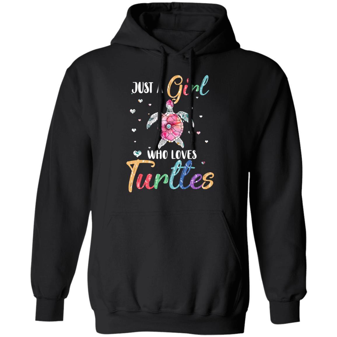 Just A Girl Who Loves Turtles Cute Turtle Lover-T-Shirt & Hoodie-Pullover Hoodie-Black