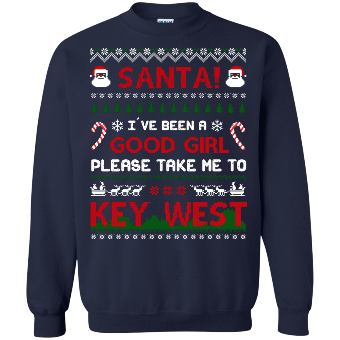 Santa I've Been A Good Girl Please Take Me To Key West-T-Shirt & Hoodie-Crewneck Sweatshirt-Navy