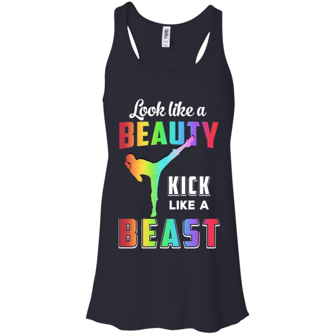 Look Like Beauty Kick Like Beast Women Kickboxing Gift-T-Shirt & Tank Top-Women's Flowy Racerback Tank-Midnight