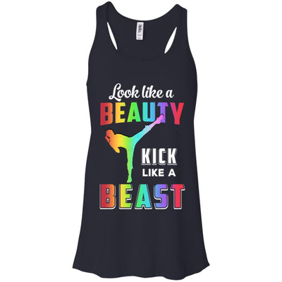 Look Like Beauty Kick Like Beast Women Kickboxing Gift-T-Shirt & Tank Top-Women's Flowy Racerback Tank-Midnight