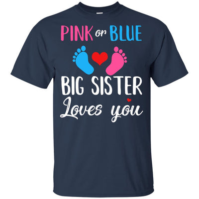 Pink Or Blue Big Sister Loves You Funny Gender Reveal Party Gift Youth-Youth Shirt-Youth T-Shirt-Navy