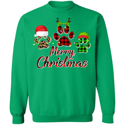 Paw Dogs Merry Christmas Dog Lovers Red Buffalo-T-Shirt & Sweatshirt-Crewneck Sweatshirt-Irish Green