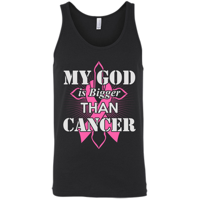 My God Is Bigger Than Cancer Pink Awareness Ribbon-T-Shirt & Hoodie-Unisex Tank-Black