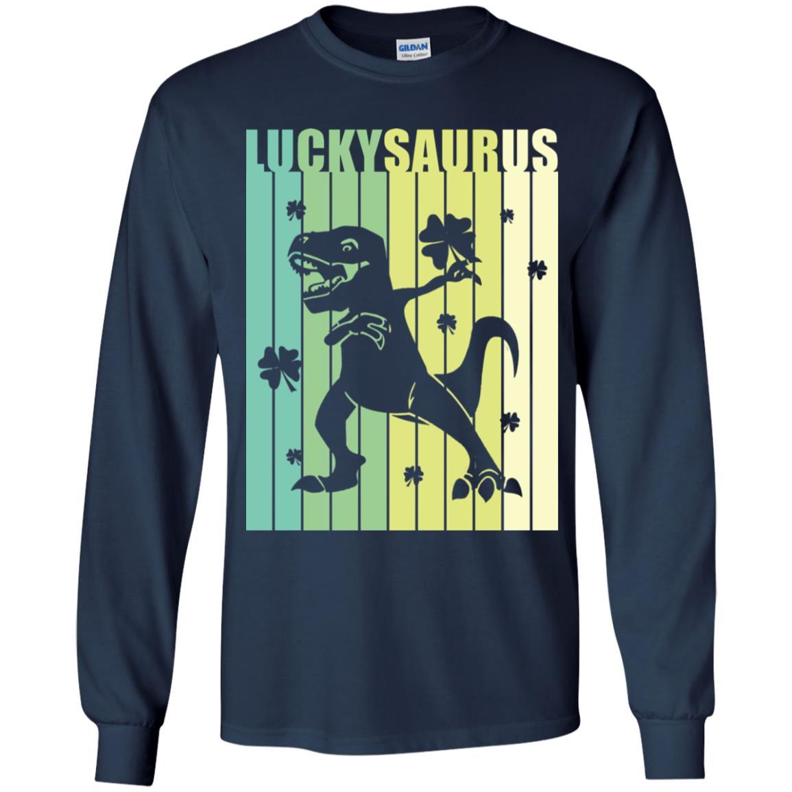 Happy St Pat Rex Day Dinosaur T-Rex Kids Patricks Day Youth-Youth Shirt-Youth Long Sleeve T-Shirt-Navy