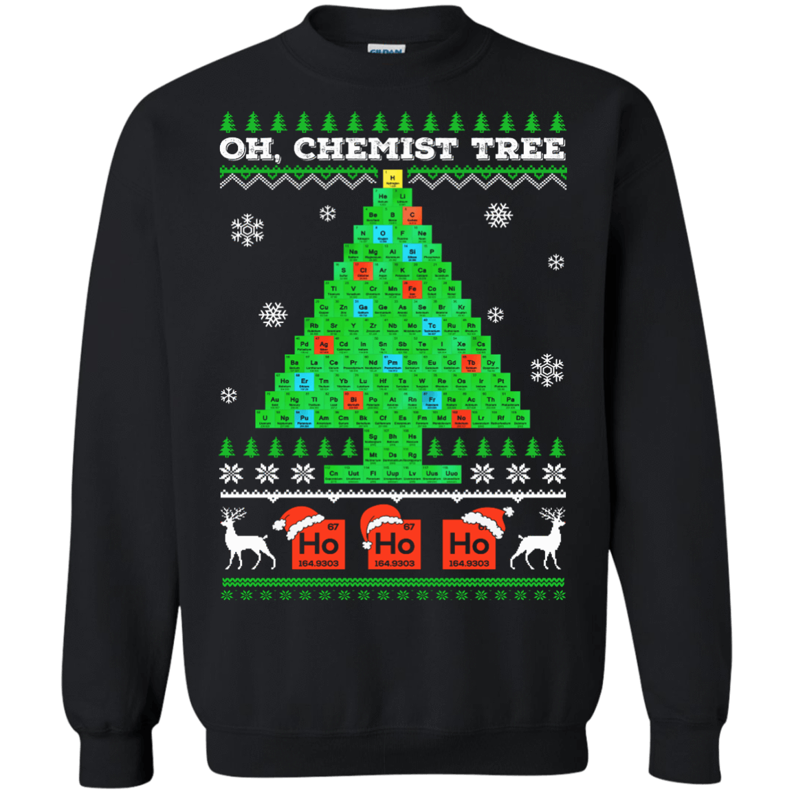 Oh Chemistry Tree Science Christmas Ugly Sweater-T-Shirt & Hoodie-Crewneck Sweatshirt-Black