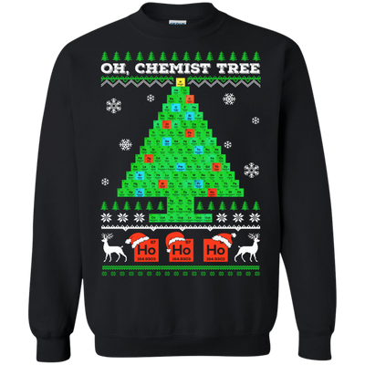 Oh Chemistry Tree Science Christmas Ugly Sweater-T-Shirt & Hoodie-Crewneck Sweatshirt-Black
