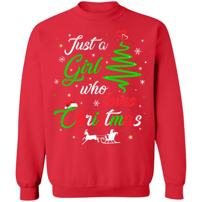 Just A Girl Who Loves Funny Christmas Women Gifts-T-Shirt & Sweatshirt-Crewneck Sweatshirt-Red