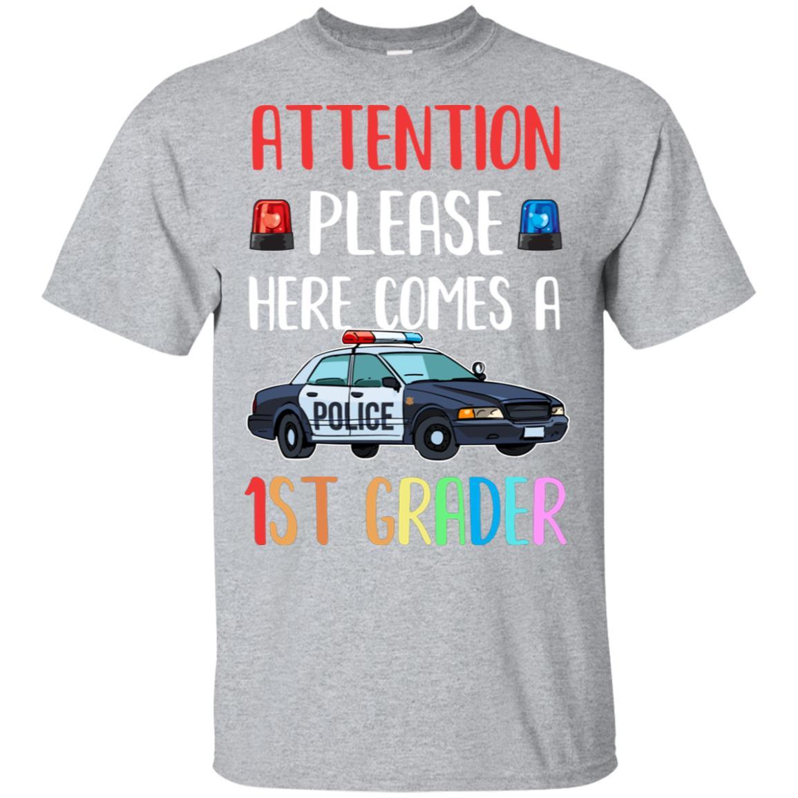 Kids First Day Of School 2021 1st Grade Police Attention Please Youth-T-Shirt & Hoodie-Youth T-Shirt-Sport Grey