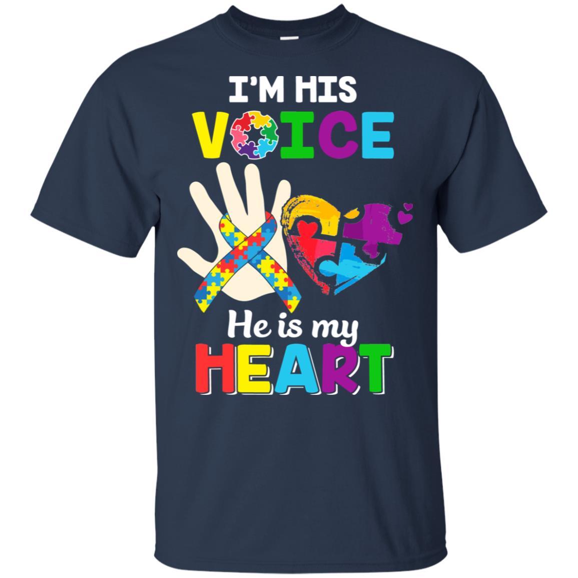I'm His Voice He Is My Heart Dad Mom Autism Awareness-T-Shirt & Hoodie-Classic T-Shirt-Navy