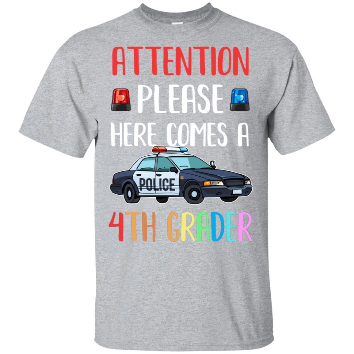 Kids First Day Of School 2021 4th Grade Police Attention Please Youth-T-Shirt & Hoodie-Youth T-Shirt-Sport Grey