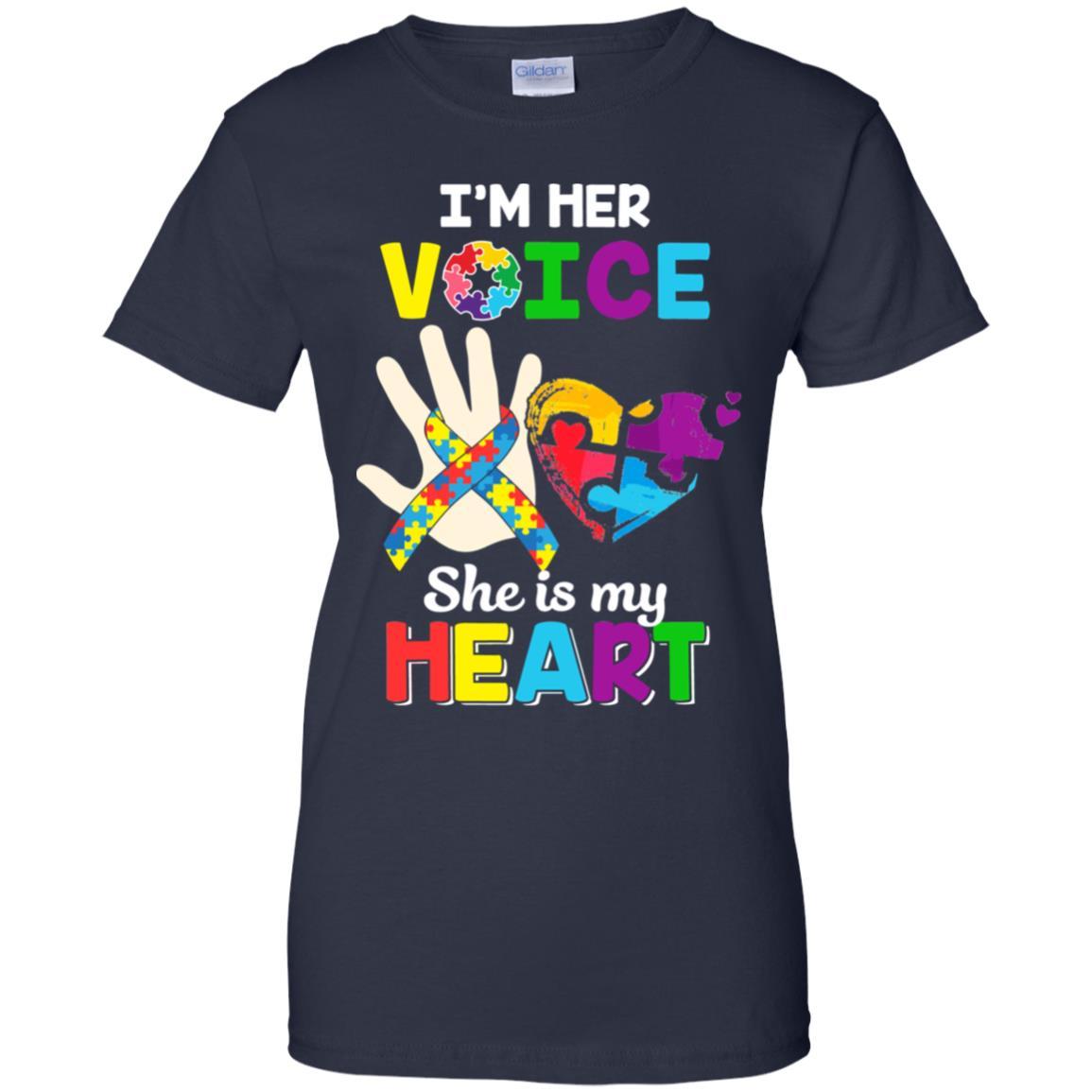 I'm Her Voice She Is My Heart Dad Mom Autism Awareness-T-Shirt & Hoodie-Women's T-Shirt-Navy