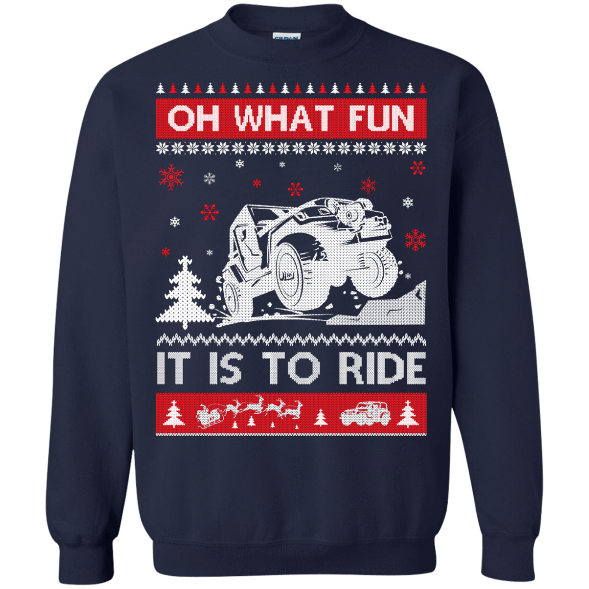 Jeep Sweater Christmas Oh What Fun It Is To Ride-T-Shirt & Hoodie-Crewneck Sweatshirt-Navy