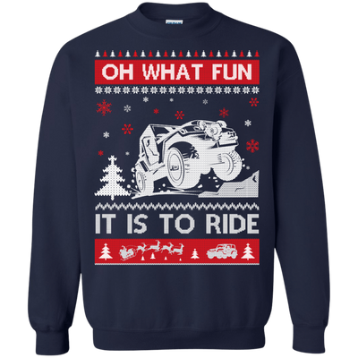 Jeep Sweater Christmas Oh What Fun It Is To Ride-T-Shirt & Hoodie-Crewneck Sweatshirt-Navy