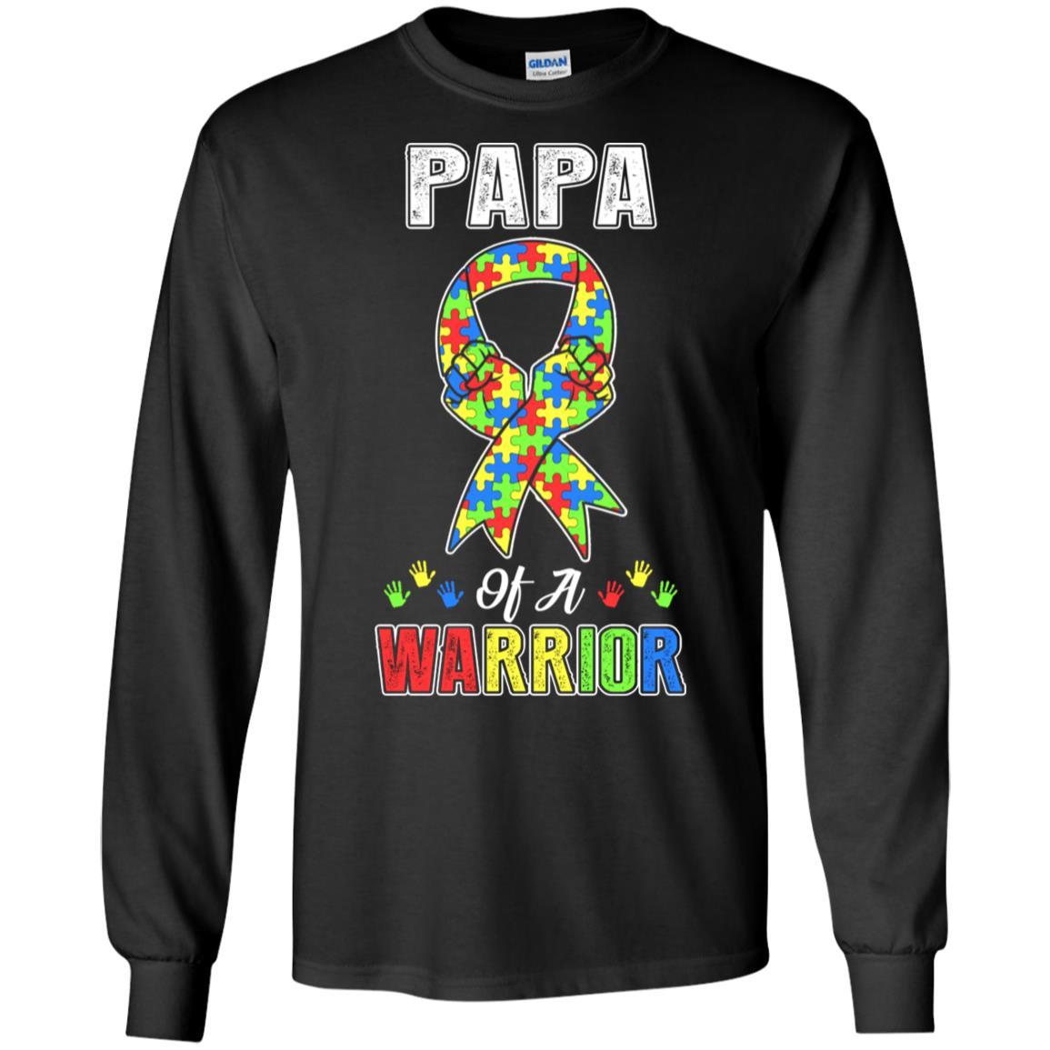Papa Of A Warrior Support Autism Awareness Gift-T-Shirt & Hoodie-Long Sleeve T-Shirt-Black