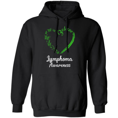 Butterfly Believe Lymphoma Awareness Ribbon Gifts-T-Shirt & Hoodie-Pullover Hoodie-Black