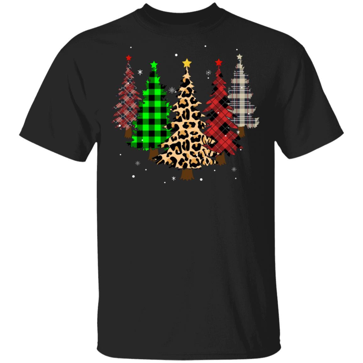 Merry Christmas Tree Leopard Buffalo Plaid Xmas Gifts-T-Shirt & Sweatshirt-Classic T-Shirt-Black