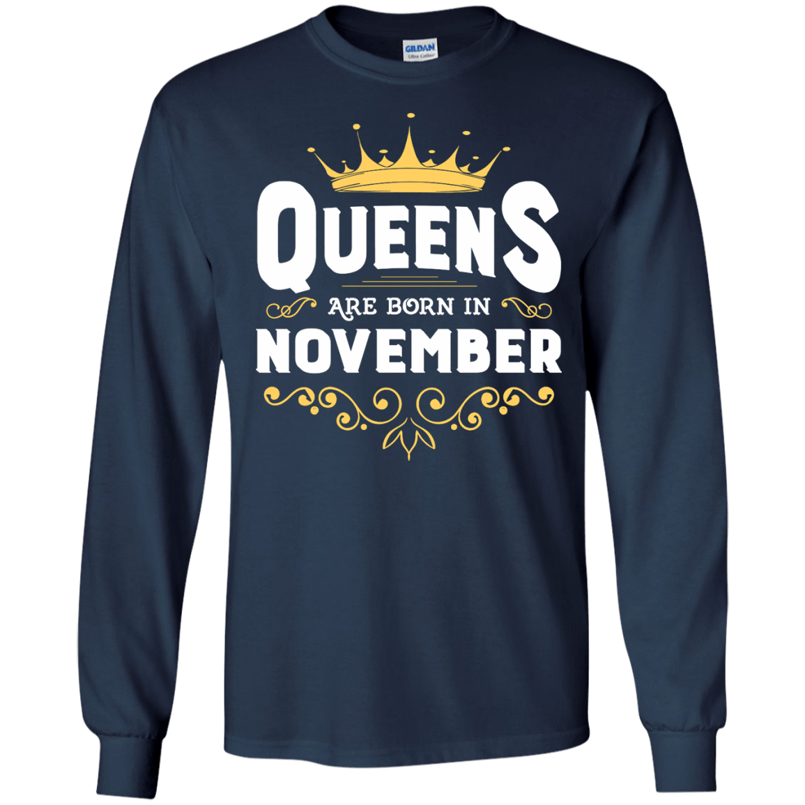 Queens Are Born In November-T-Shirt & Hoodie-Long Sleeve T-Shirt-Navy