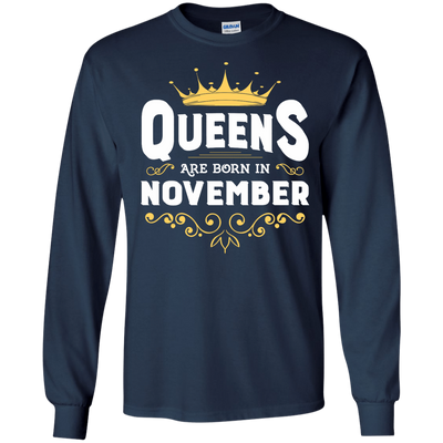 Queens Are Born In November-T-Shirt & Hoodie-Long Sleeve T-Shirt-Navy