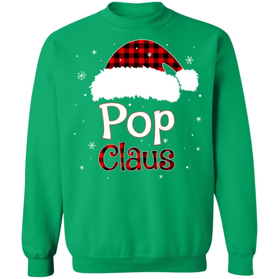 Santa Pop Claus Red Plaid Family Pajamas Christmas Gift-T-Shirt & Sweatshirt-Crewneck Sweatshirt-Irish Green