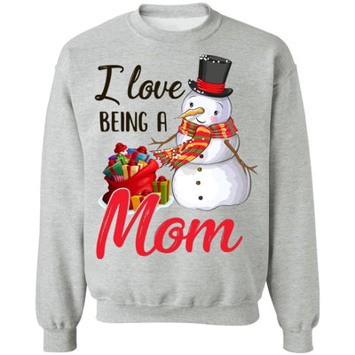I Love Being A Mom Snowman Gift For Christmas Day-T-Shirt & Sweatshirt-Crewneck Sweatshirt-Sport Grey