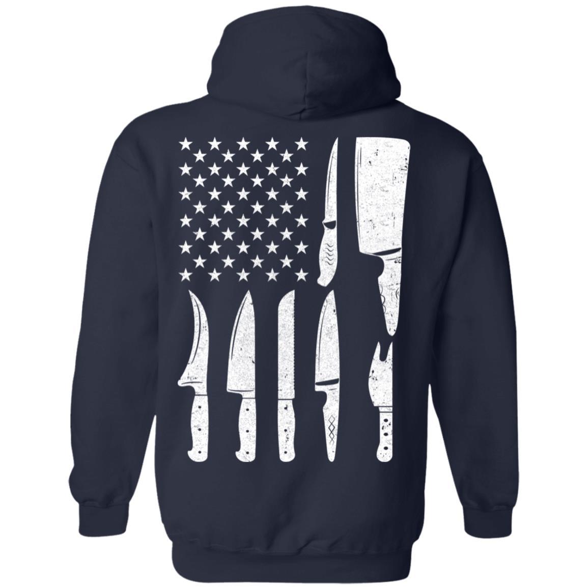 Chef Knife Patriotic American Flag Kitchen-T-Shirt & Hoodie-Pullover Hoodie-Navy