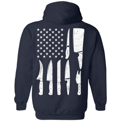 Chef Knife Patriotic American Flag Kitchen-T-Shirt & Hoodie-Pullover Hoodie-Navy