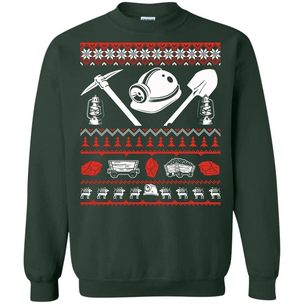 Coal Miner Christmas Sweater-T-Shirt & Hoodie-Crewneck Sweatshirt-Forest Green