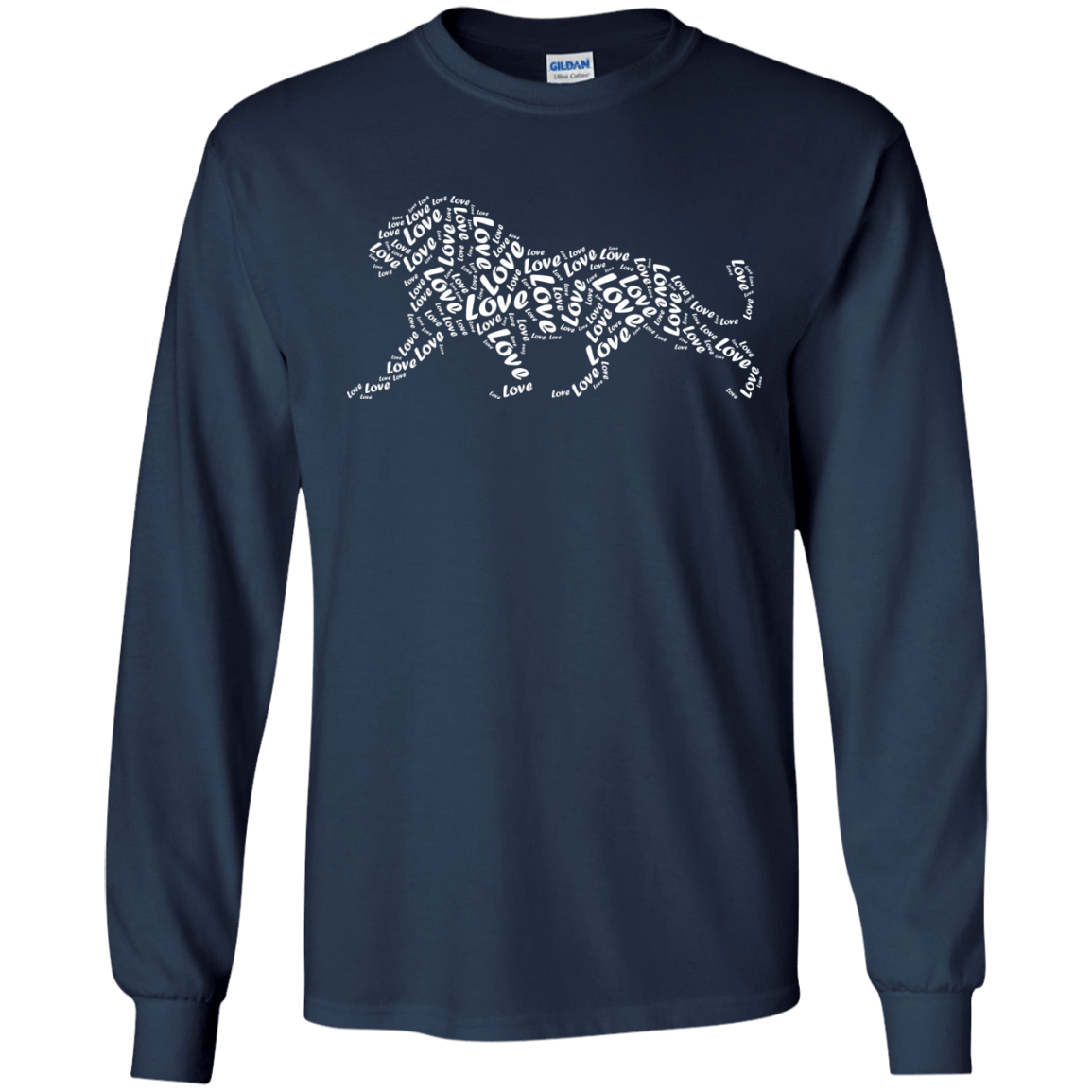 I Love Lion T-Shirt Word Graphic Tee-T-Shirt & Hoodie-Long Sleeve T-Shirt-Navy