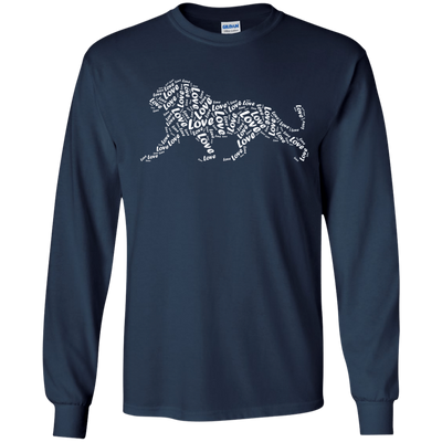 I Love Lion T-Shirt Word Graphic Tee-T-Shirt & Hoodie-Long Sleeve T-Shirt-Navy