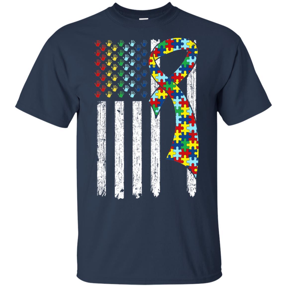 Support Autism Awareness American Flag-T-Shirt & Hoodie-Classic T-Shirt-Navy