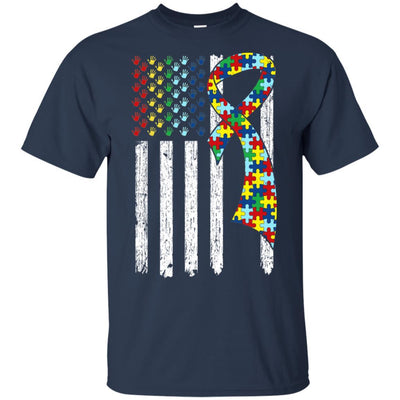Support Autism Awareness American Flag-T-Shirt & Hoodie-Classic T-Shirt-Navy