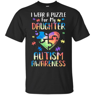 I Wear A Puzzle For My Daughter Autism Awareness-T-Shirt & Hoodie-Classic T-Shirt-Black