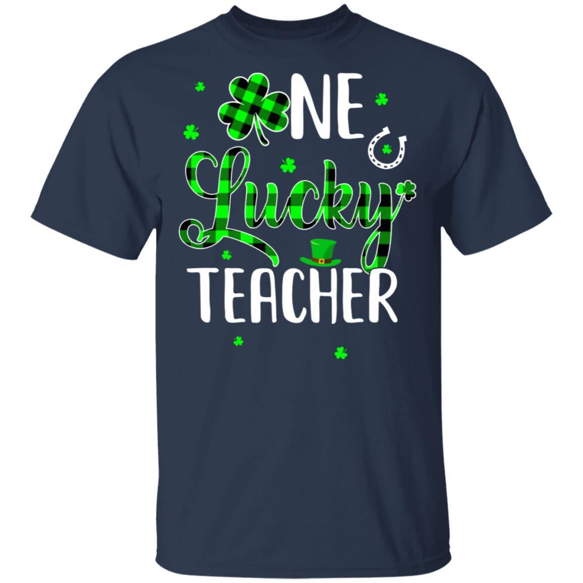 Funny St Patricks Day Gift For Prek Kinder One Lucky Teacher-T-Shirt & Hoodie-Classic T-Shirt-Navy