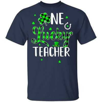Funny St Patricks Day Gift For Prek Kinder One Lucky Teacher-T-Shirt & Hoodie-Classic T-Shirt-Navy