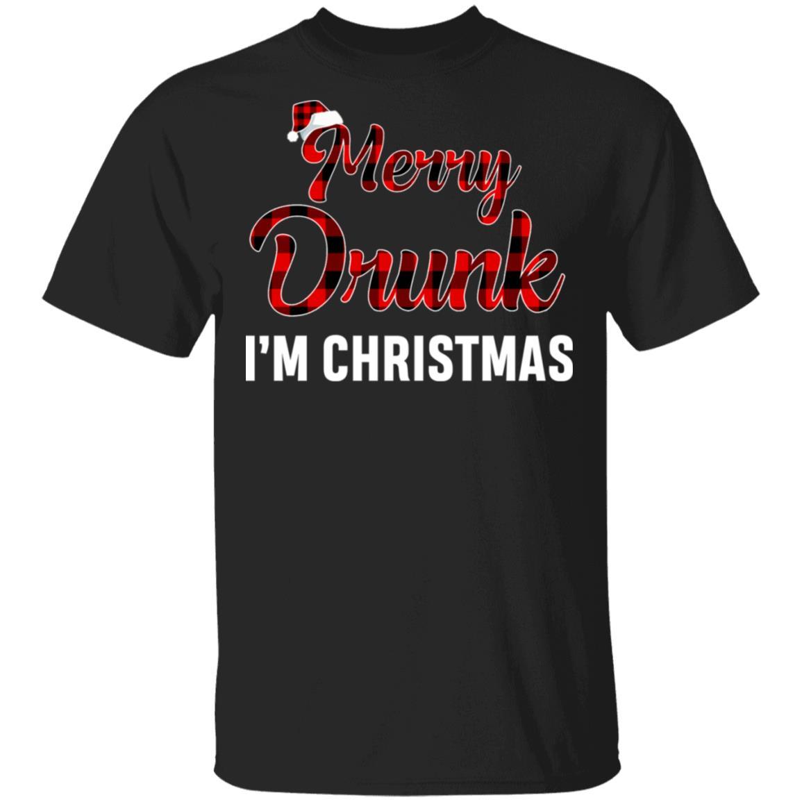 Red Plaid Xmas Drinking Wine Merry Drunk I'm Christmas
