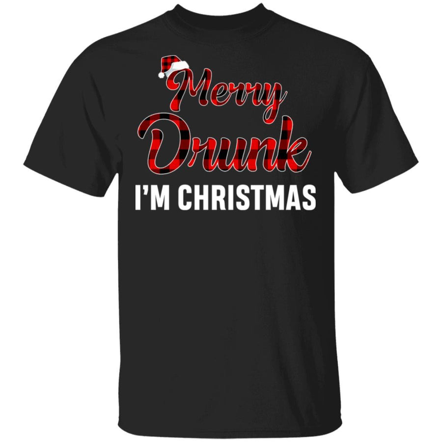 Red Plaid Xmas Drinking Wine Merry Drunk I'm Christmas-T-Shirt & Sweatshirt-Classic T-Shirt-Black