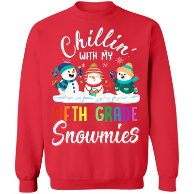 Chillin' With Fifth Grade Snowmies Christmas Teacher Gifts-T-Shirt & Sweatshirt-Crewneck Sweatshirt-Red