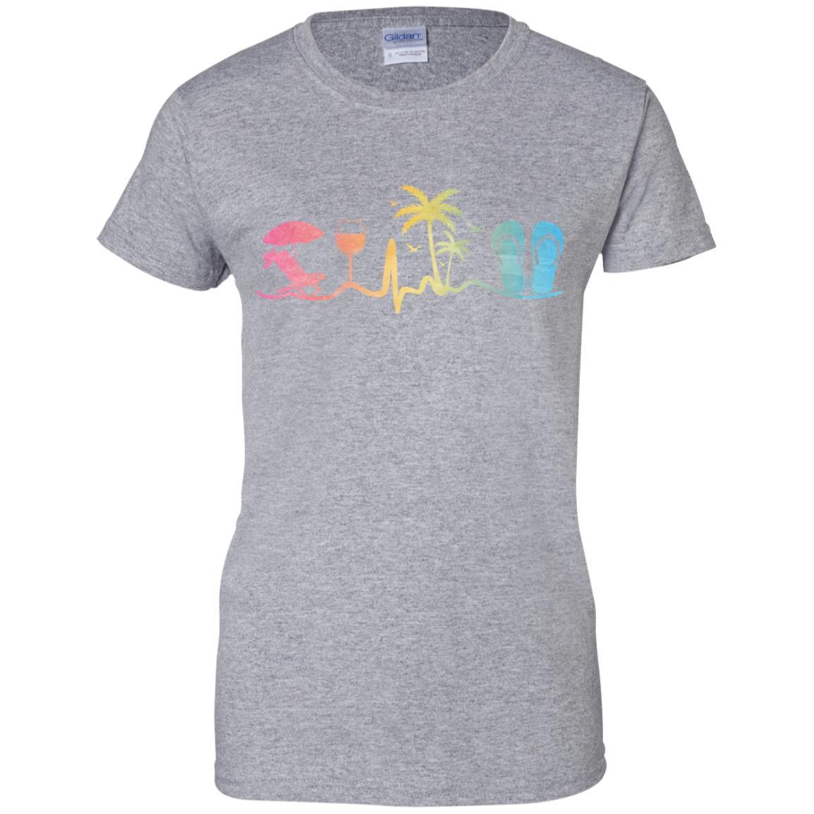 Heartbeat Palm Tree Wine Glass Flip Flop Summer-T-Shirt & Tank Top-Women's T-Shirt-Sport Grey