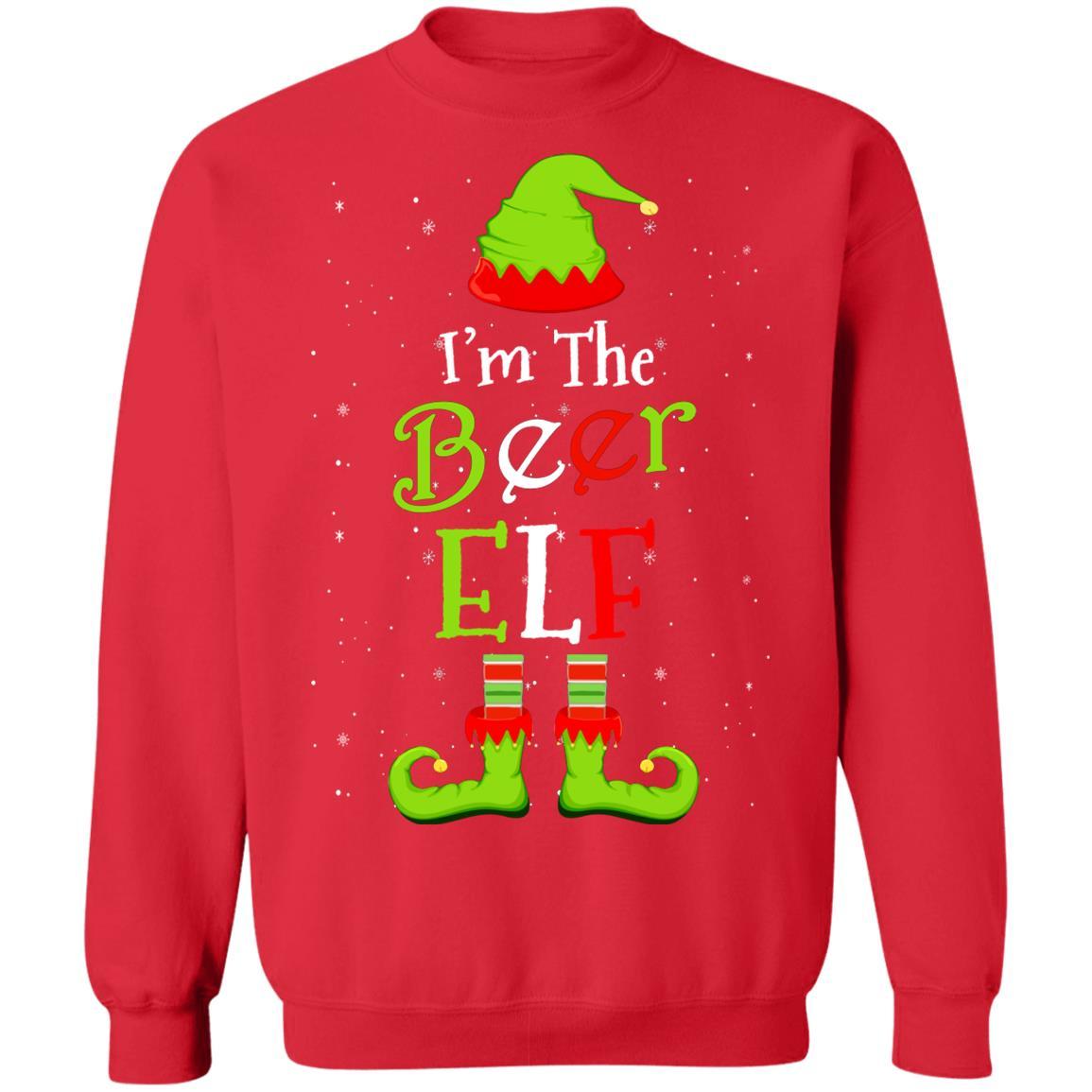I'm The Beer Elf Family Matching Funny Christmas Group Gift-T-Shirt & Sweatshirt-Crewneck Sweatshirt-Red