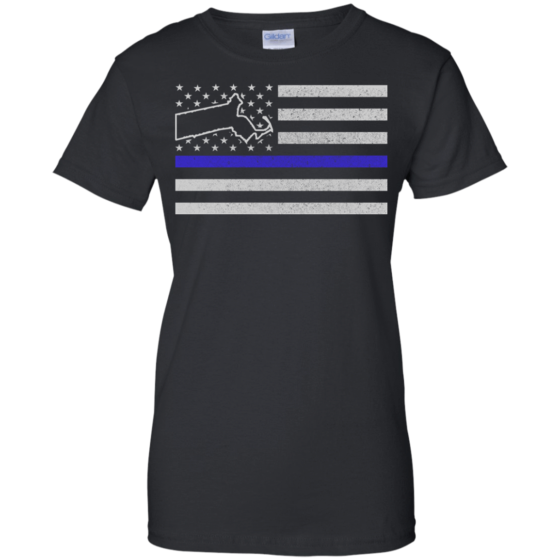 Massachusetts Thin Blue Line Police State-T-Shirt & Hoodie-Women's T-Shirt-Black