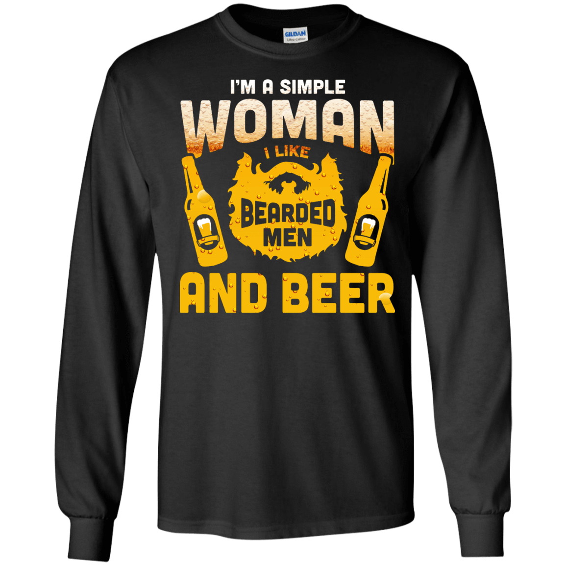 I'm A Simple Woman I Like Bearded Men And Beer-T-Shirt & Hoodie-Long Sleeve T-Shirt-Black
