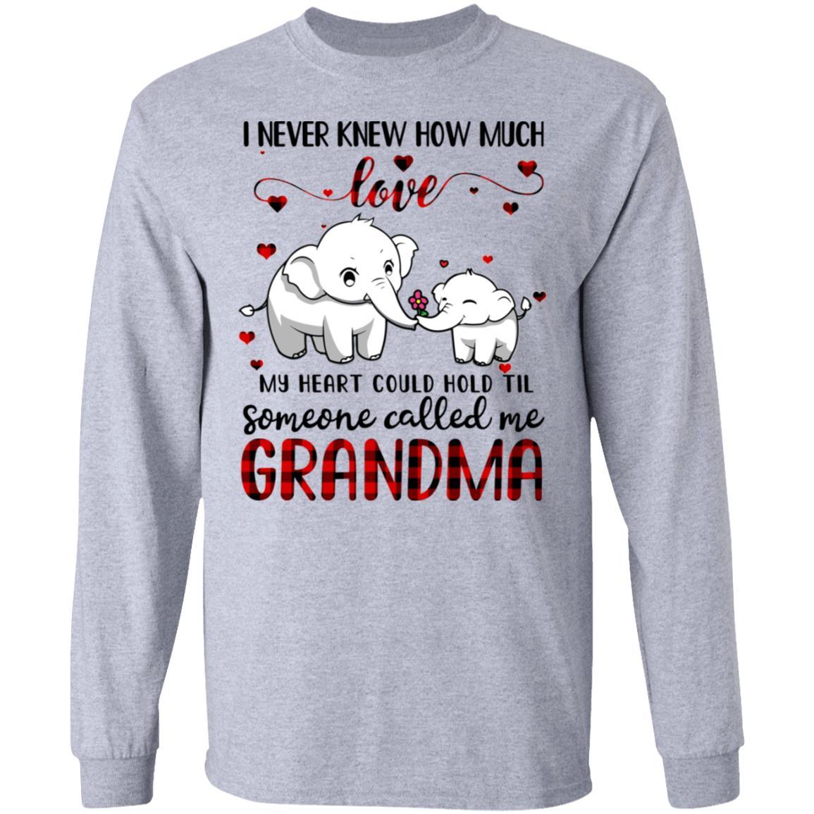 Someone Called Me Grandma Elephant Red Plaid Mother's Day-T-Shirt & Hoodie-Long Sleeve T-Shirt-Sport Grey